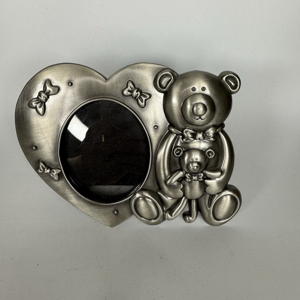 Vintage Fetco Bear Frame Pewter Baby's First Picture Metal Heart Nursery